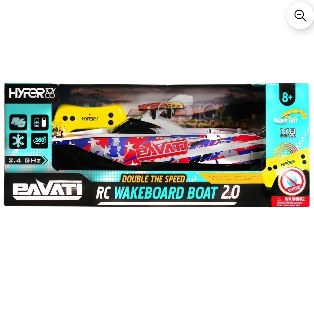 Hyper Toy Company Pavati 2.0 RC Boat, Stars & Stripes, 1:18 Scale with Remote
